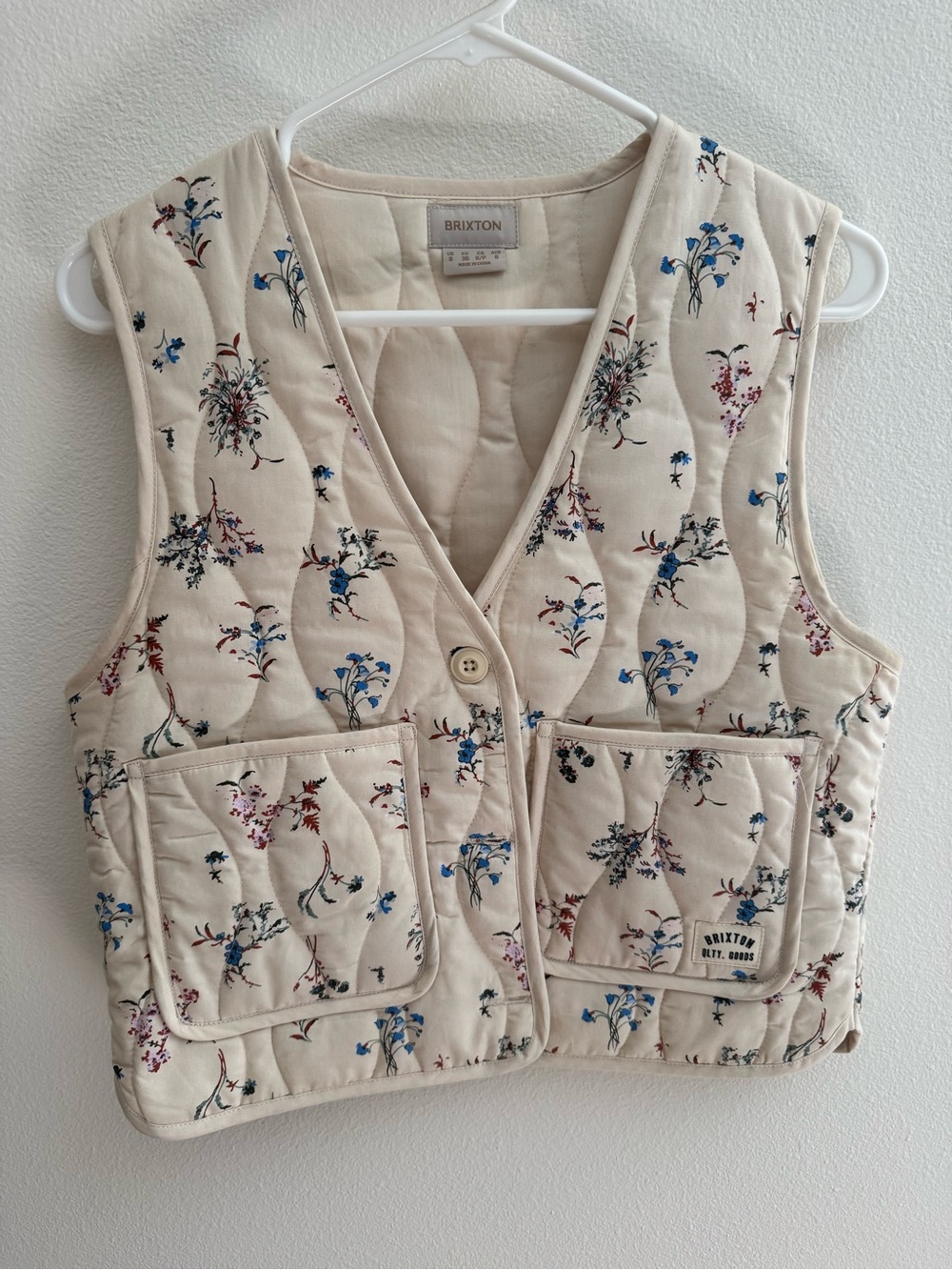 Brixton Cream Quilted Floral Vest with Blue & Pink Blooms